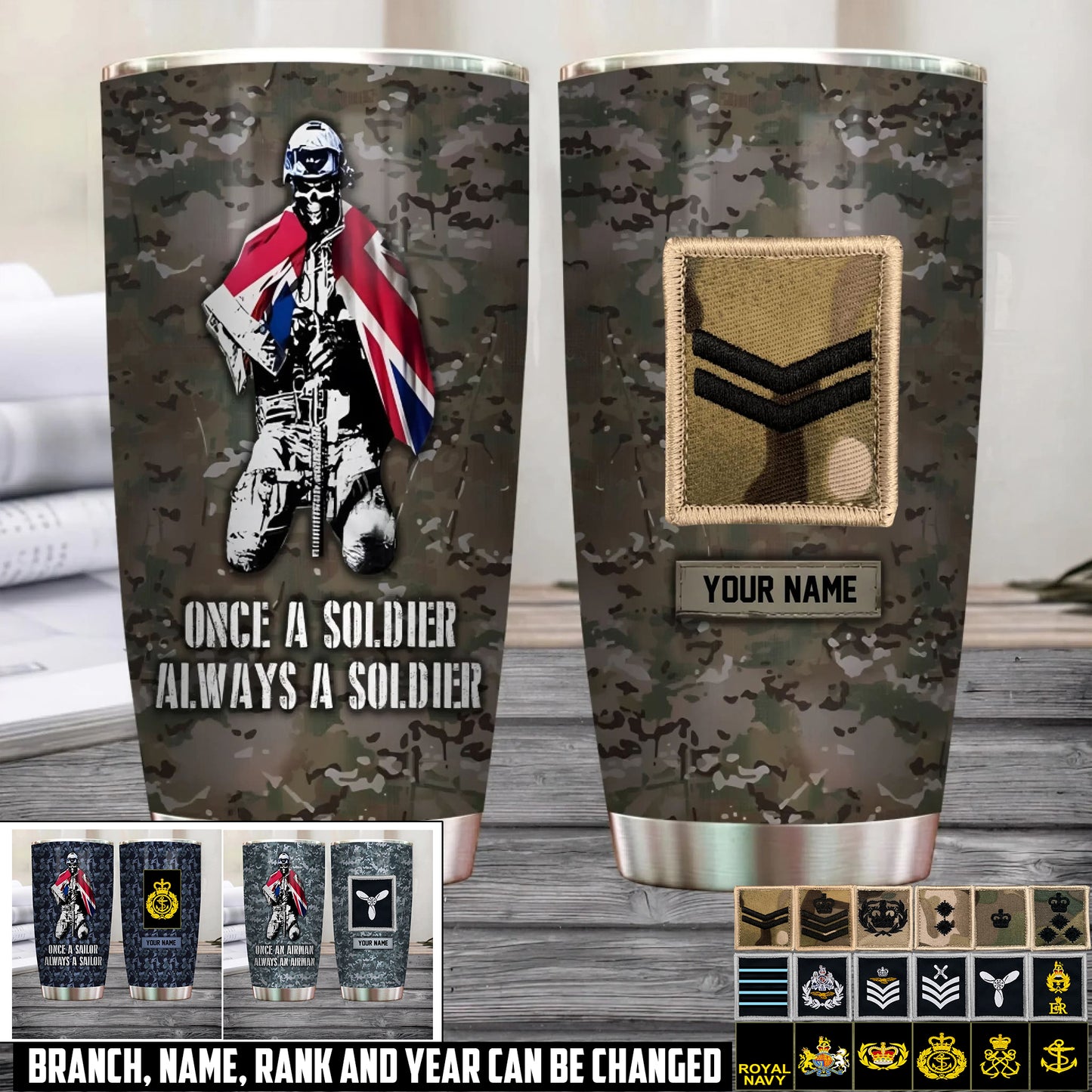 Personalized UK Veteran/ Soldier With Rank And Name Camo Tumbler - 1756166403