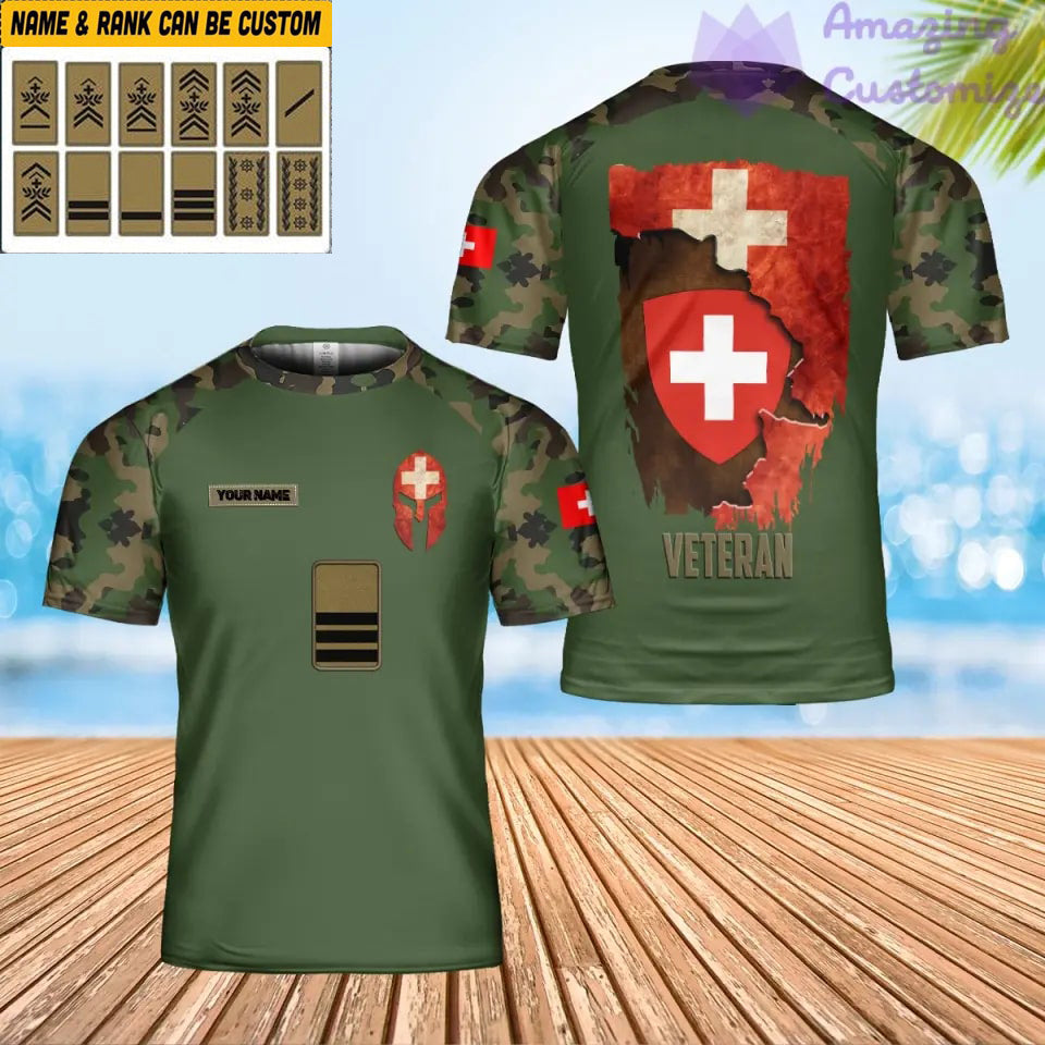 T-shirt personnalisé avec camouflage soldat suisse/vétéran avec nom et grade imprimé en 3D - 2901240003