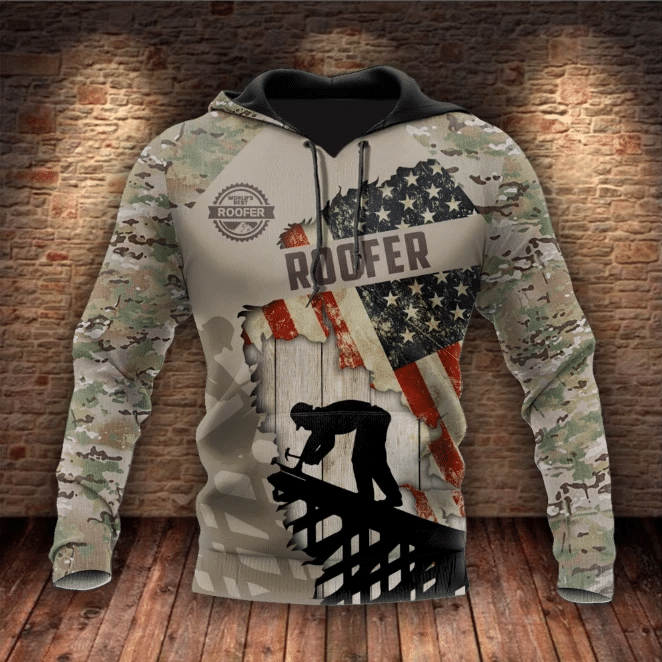 Roofer hoodie featuring american flag all-over print