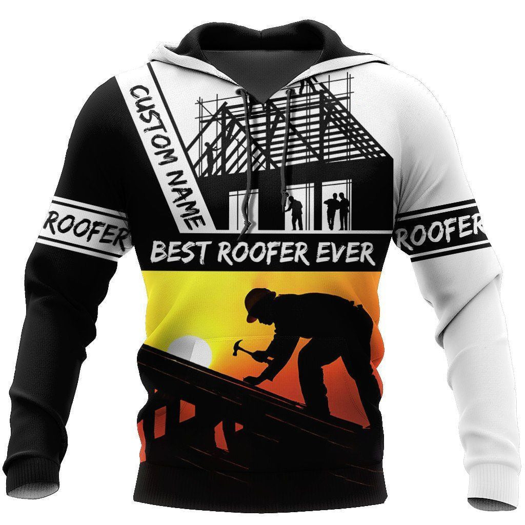 Roofer hoodie featuring white sunset best roofer ever all-over print
