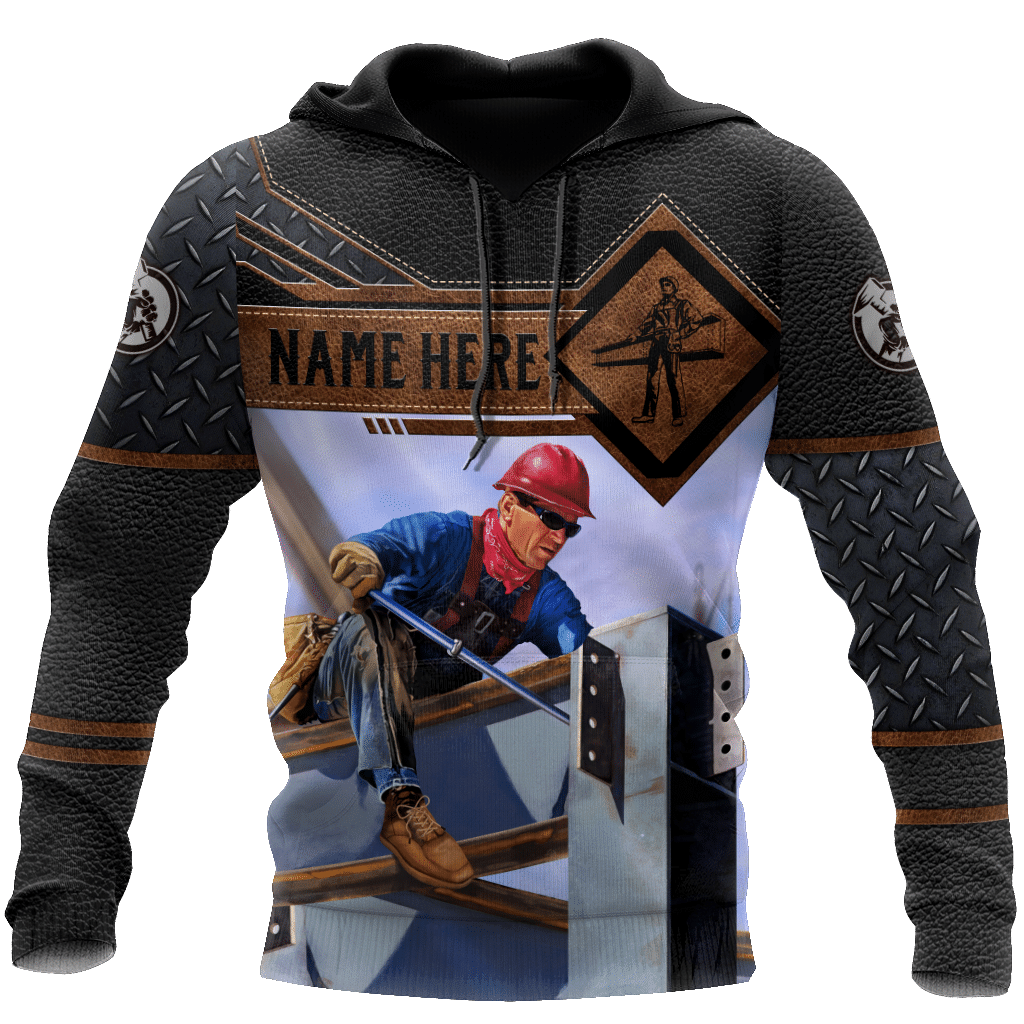 Roofer hoodie featuring brown panel roofer at work all-over print