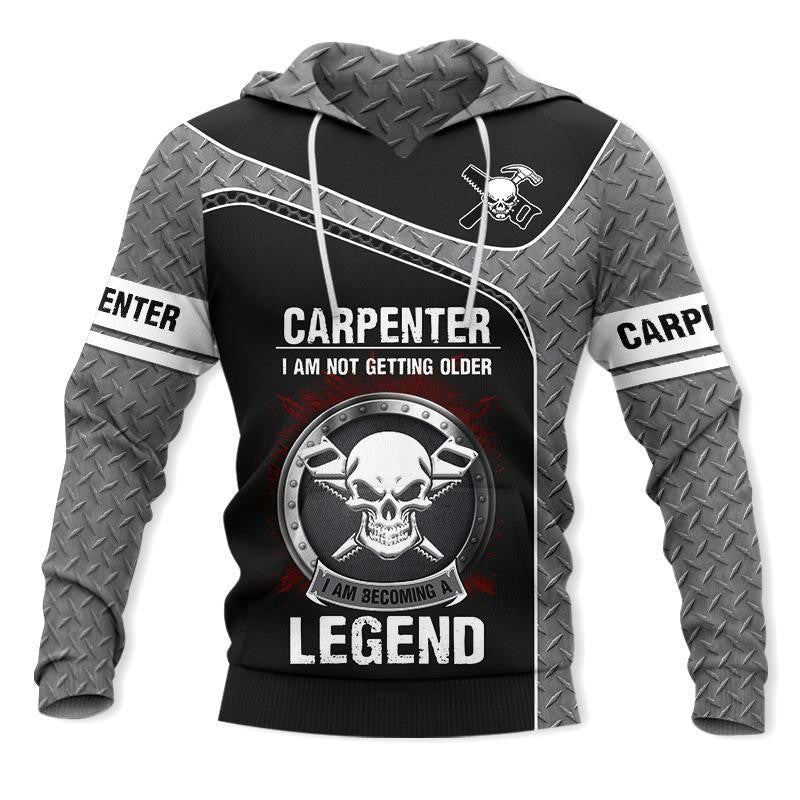 Personalized carpenter hoodie featuring grey black legend skull all-over print