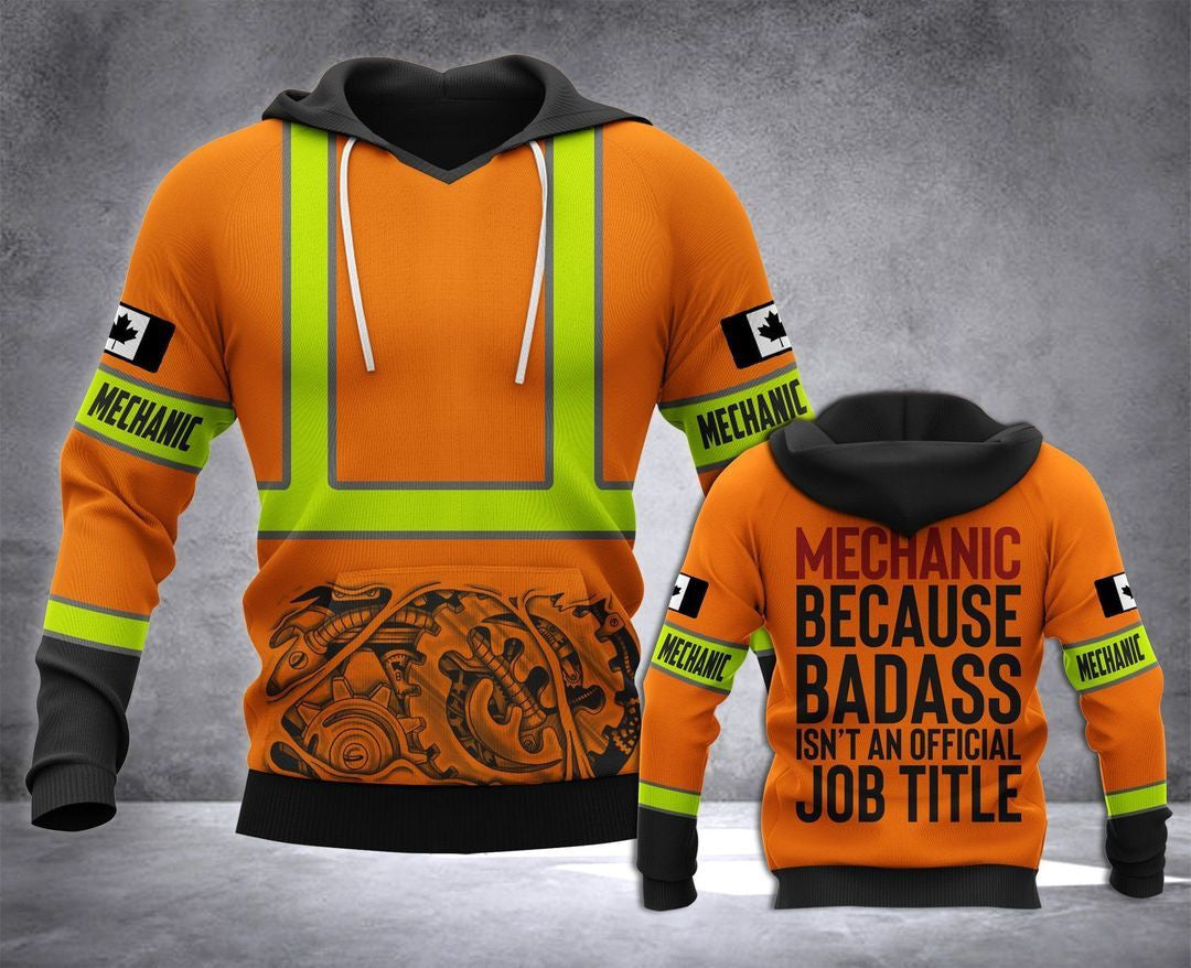 Personalized mechanic hoodie featuring orange vest print engine all-over print