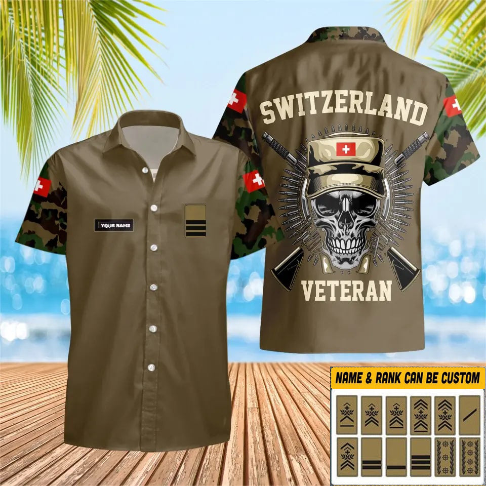 Personalized Swiss Solider/ Veteran Camo With Name And Rank Hawaii Shirt 3D Printed - 16728768
