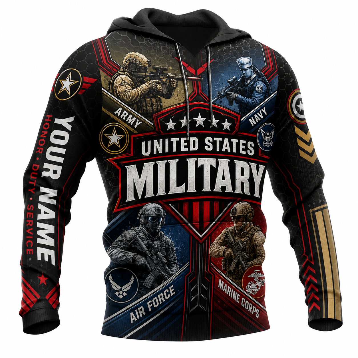 U.S. Marine Corps Pride Hoodie with Personalized Name and Military Rank - 1778630409