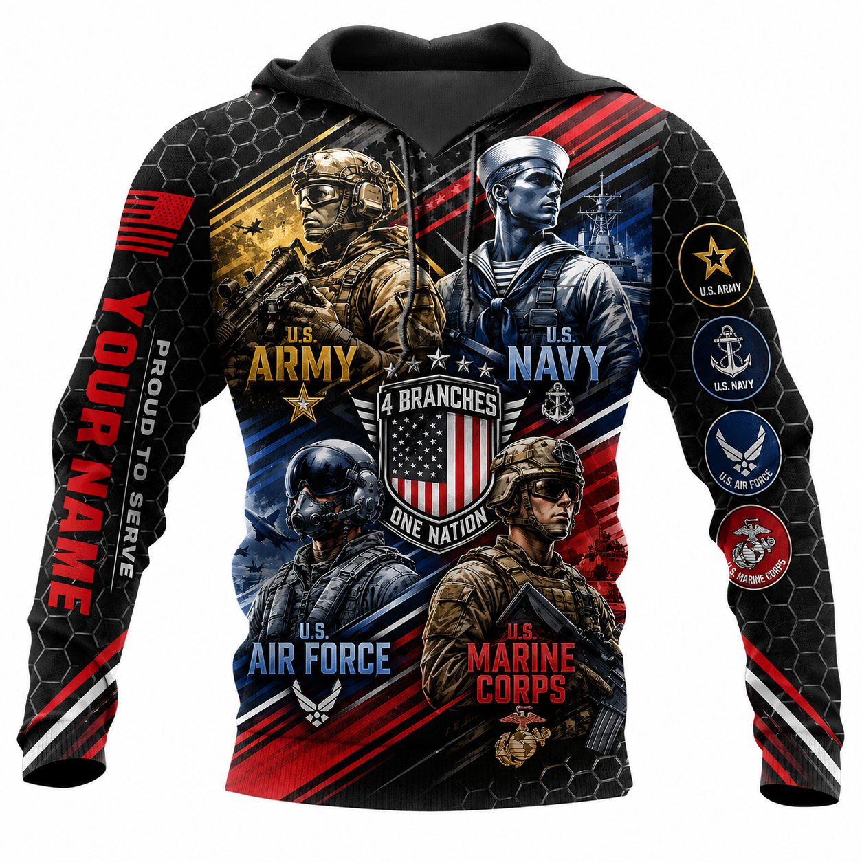 Custom U.S. Air Force Rank and Name Hoodie, Veteran Gift for Men - 1778630410