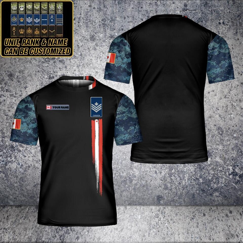 T-shirt personnalisé avec camouflage soldat/vétéran du Canada avec nom et grade imprimé en 3D - 2801230002