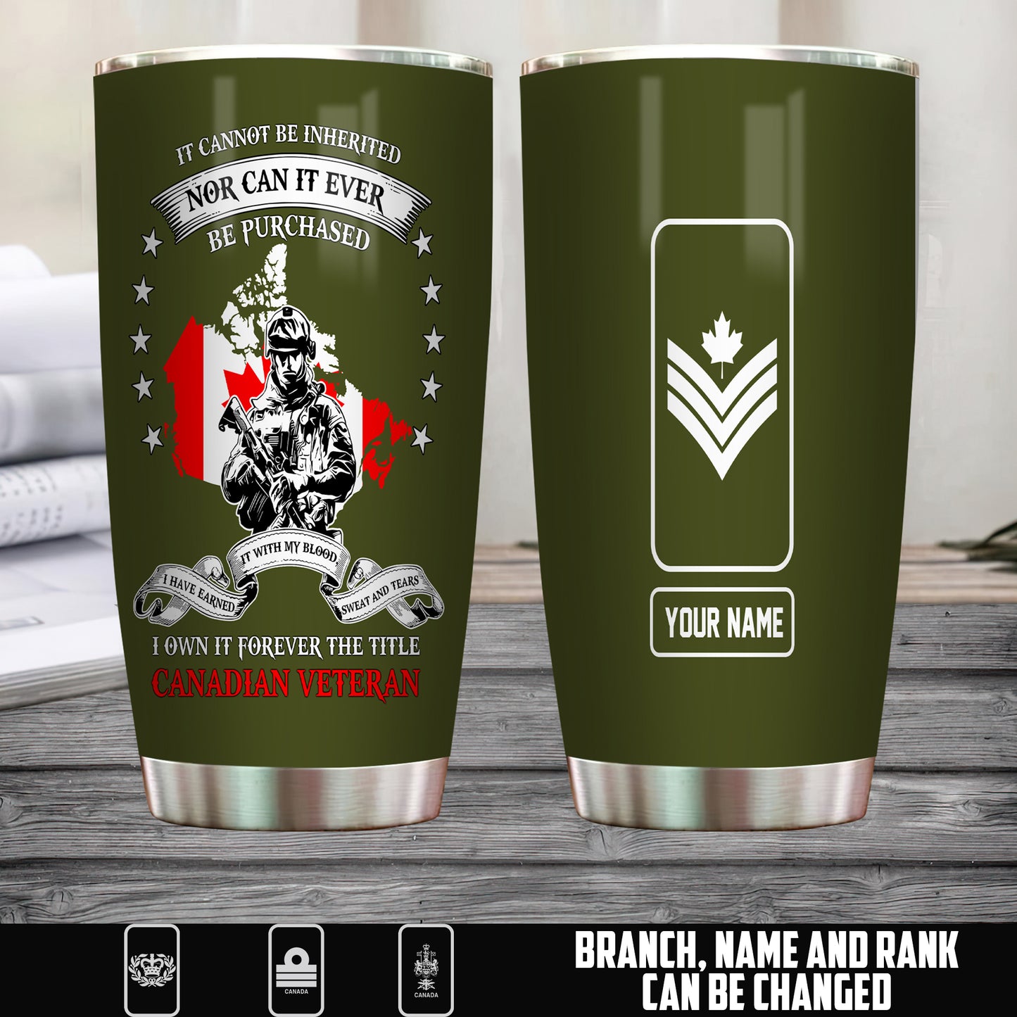 Personalized Canada Veteran/ Soldier With Rank And Name Camo Tumbler - 17561664