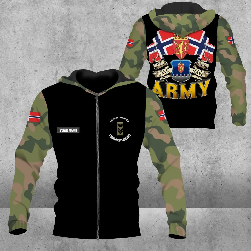 Personalized Norway Solider/ Veteran Camo With Name And Rank Hoodie 3D Printed - 1680739207