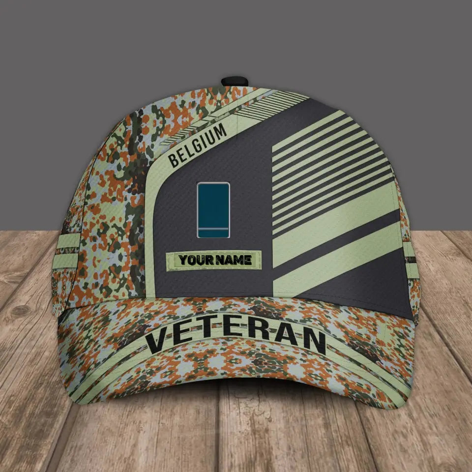Personalized Rank And Name Belgium Soldier/Veterans Camo Baseball Cap - 172126081