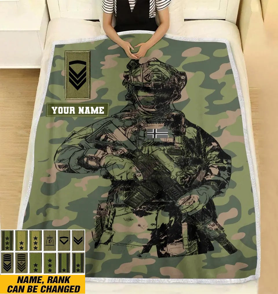 Personalized Norway Solider/ Veteran Camo With Name And Rank Fleece Blanket 3D Printed - 17229024