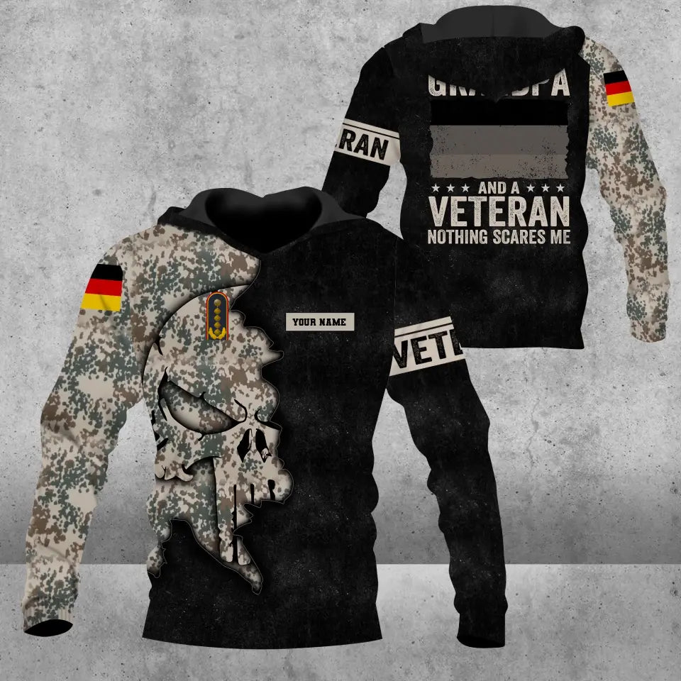 Sweat à capuche personnalisé avec camouflage soldat/vétéran allemand avec nom et grade imprimé en 3D - 1608230001