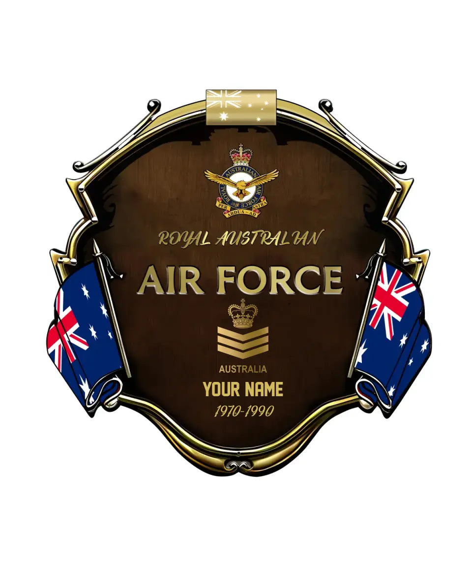 Personalisierter Rangname und Jahr Australischer Soldat/Veteranen Camo Cut Metallschild - Gold Rank