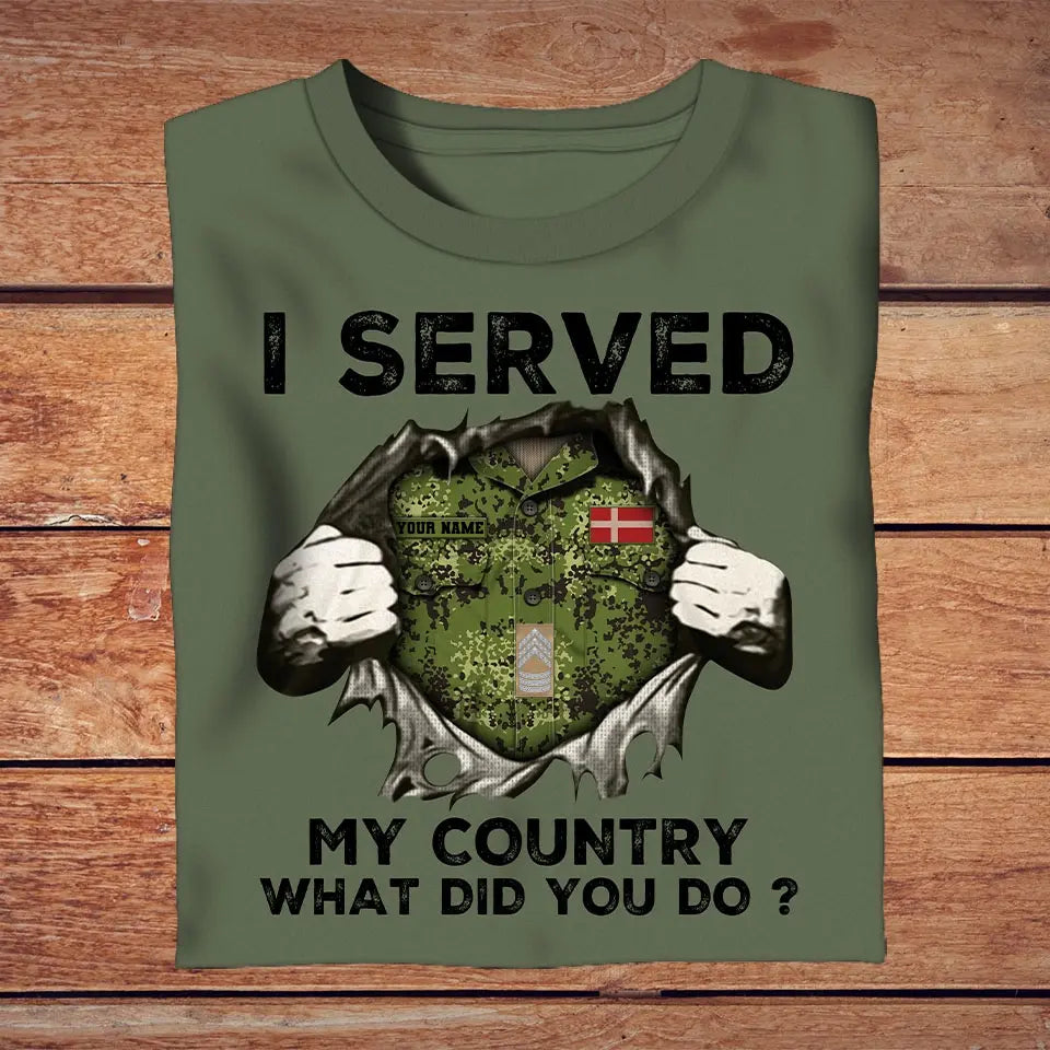 T-shirt personnalisé avec camouflage soldat/vétéran du Danemark avec nom et grade imprimé en 3D - 2509230001