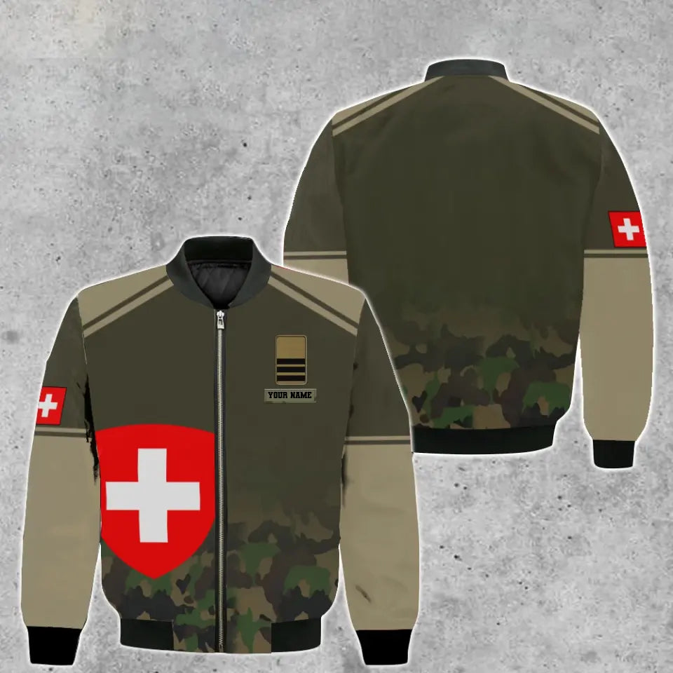 Personalisierter Kapuzenpullover mit Schweizer Soldaten-/Veteranen-Tarnmuster und Namen und Rang - 1699574402