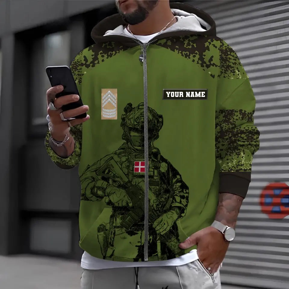 T-shirt personnalisé avec camouflage soldat/vétéran du Danemark avec nom et grade imprimé en 3D - 1212230001