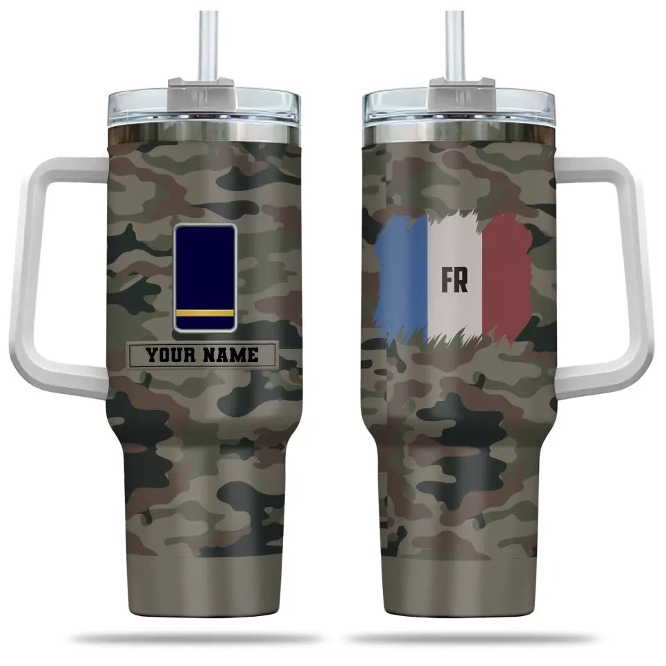 Personalized France Soldier/ Veteran Camo With Name And Rank 40oz Tumbler 3D Printed - 17060544