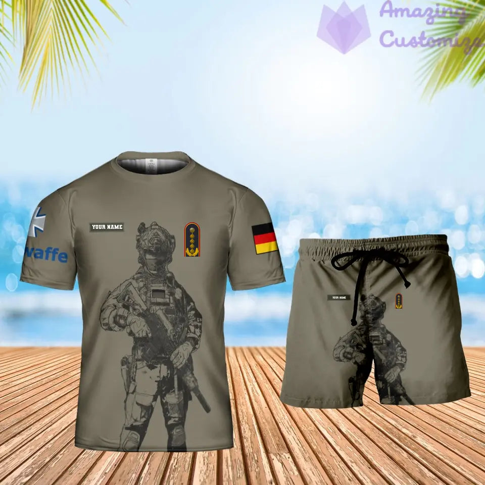 Personalized Germany Soldier/ Veteran Camo With Name And Rank Combo T-Shirt + Short 3D Printed - 17133120