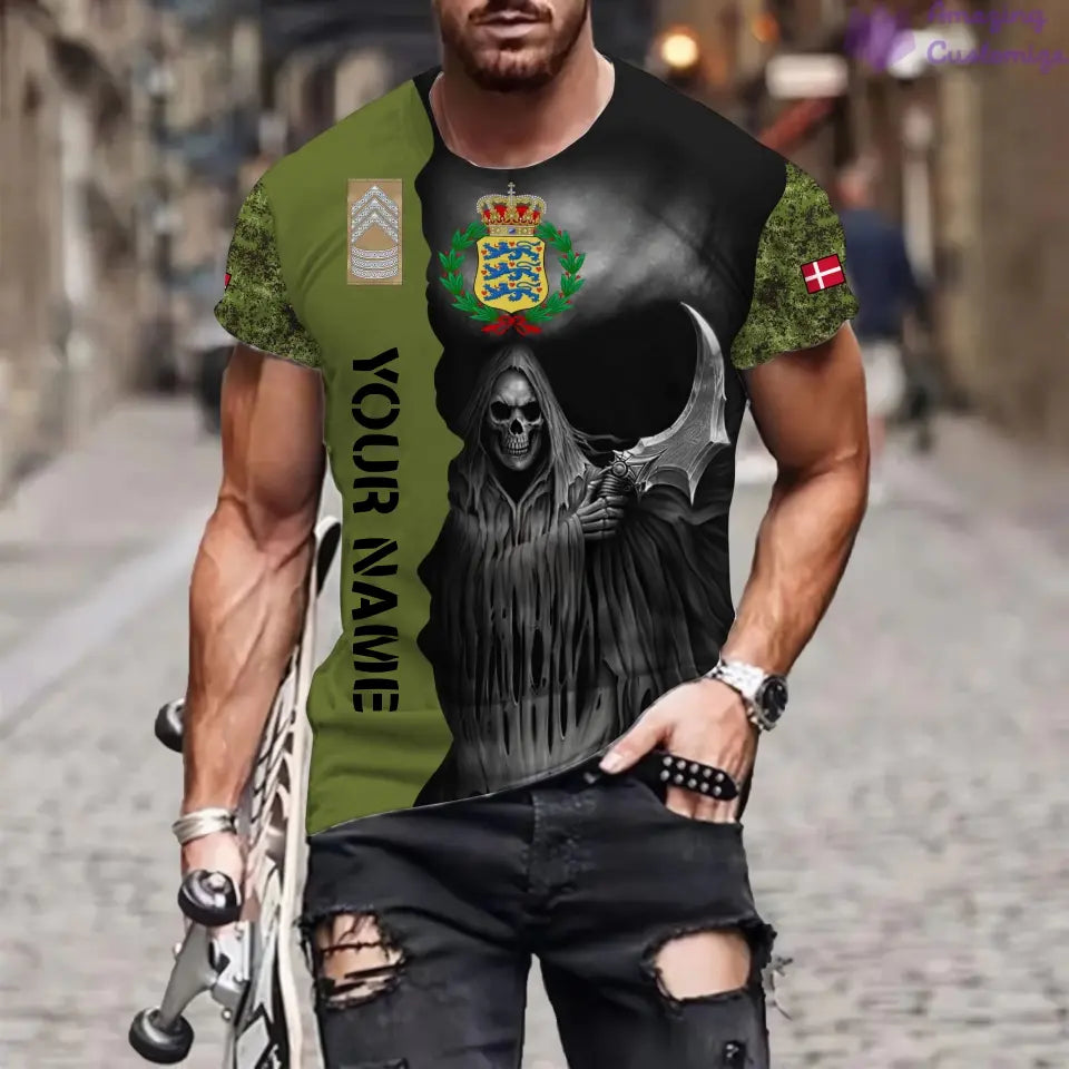 T-shirt personnalisé avec camouflage soldat/vétéran du Danemark avec nom et grade imprimé en 3D - 2601240001QA