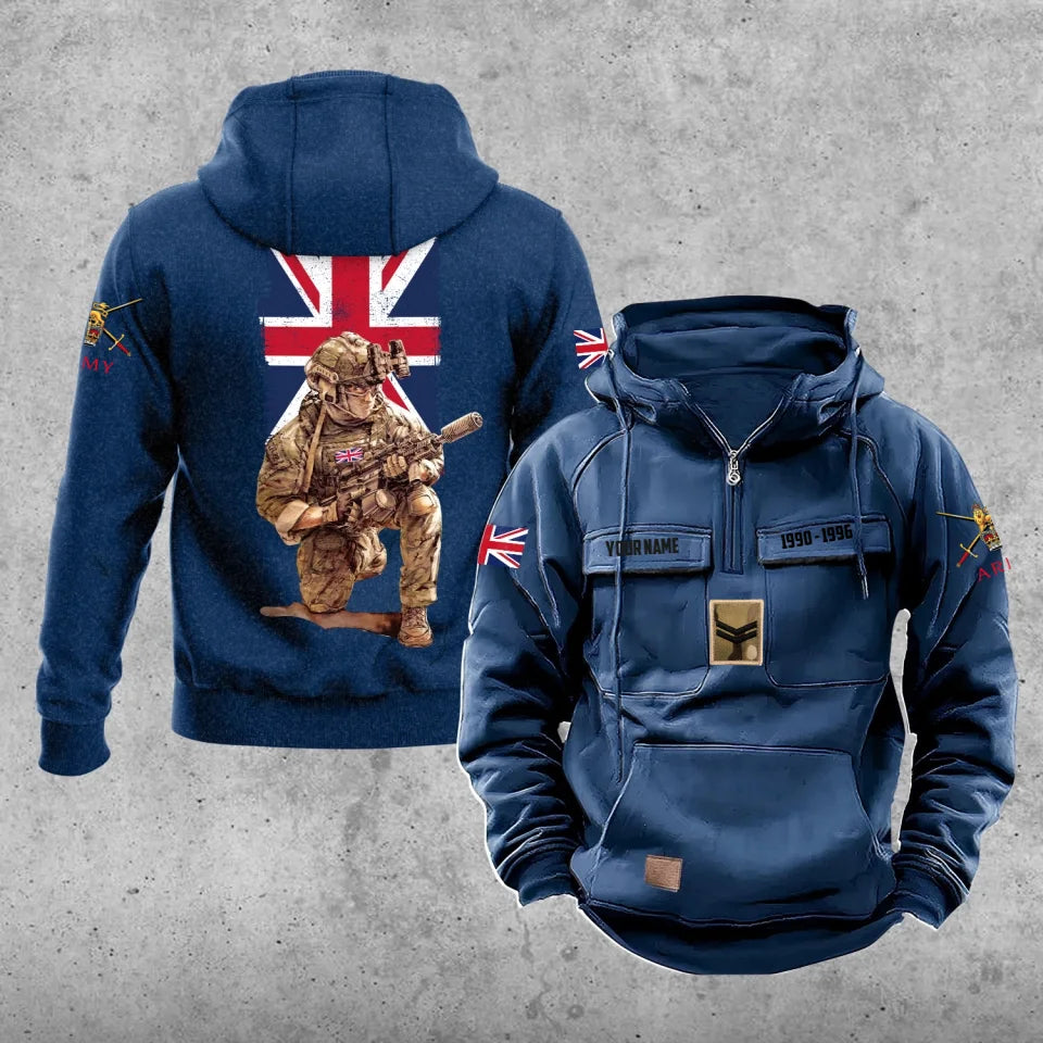 Personalisierter Vintage-Kapuzenpullover mit britischem Soldaten-/Veteranen-Print – 27062401QA