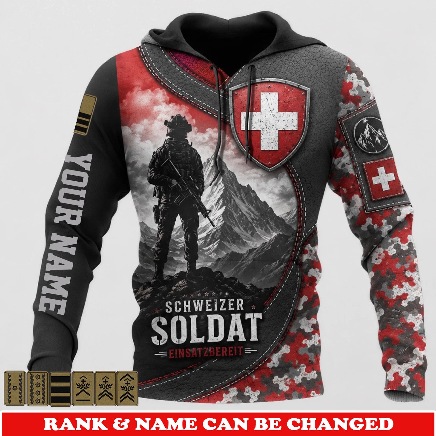 Personalized Swiss Soldier/Veteran with Name and Rank Hoodie All Over Printed - 17776800