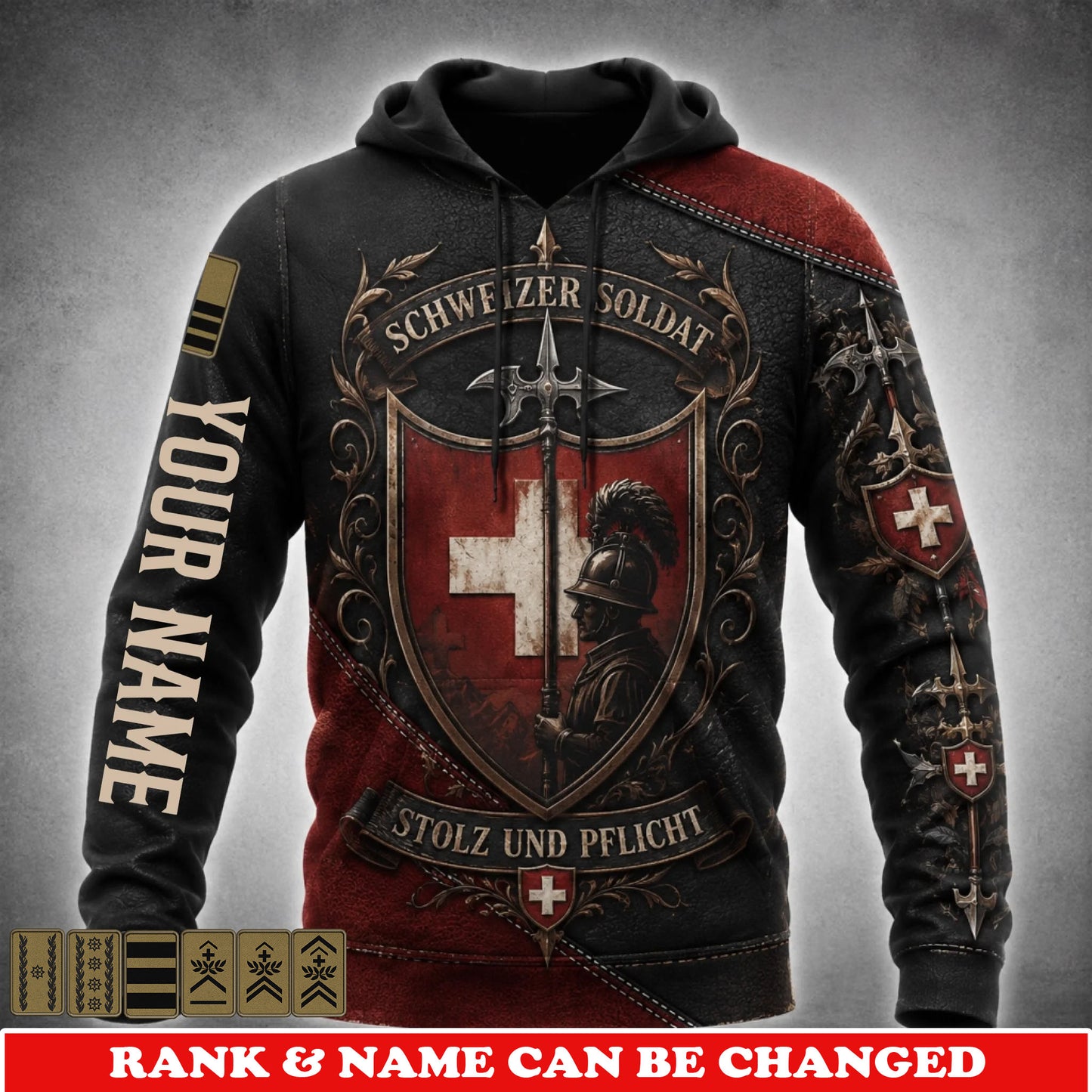 Personalized Swiss Soldier/Veteran with Name and Rank Hoodie All Over Printed - 177785280