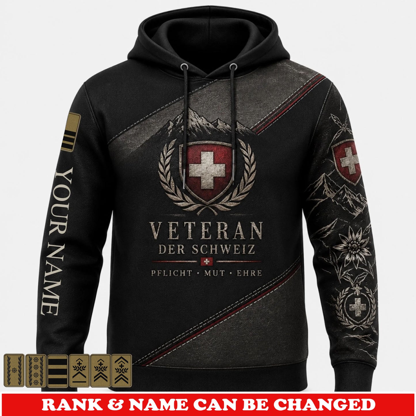 Personalized Swiss Soldier/Veteran with Name and Rank Hoodie All Over Printed - 177802560