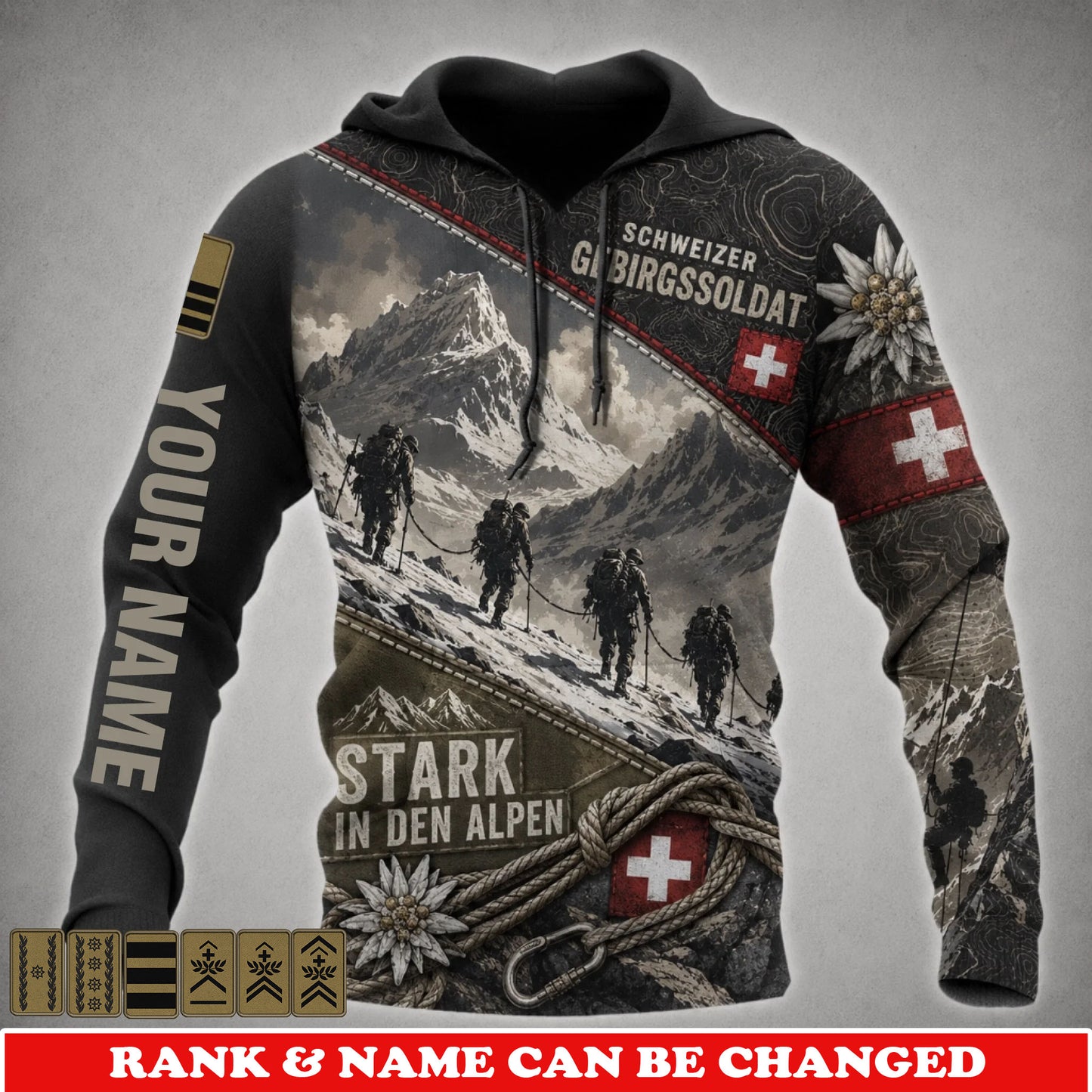 Personalized Swiss Soldier/Veteran with Name and Rank Hoodie All Over Printed - 17779392