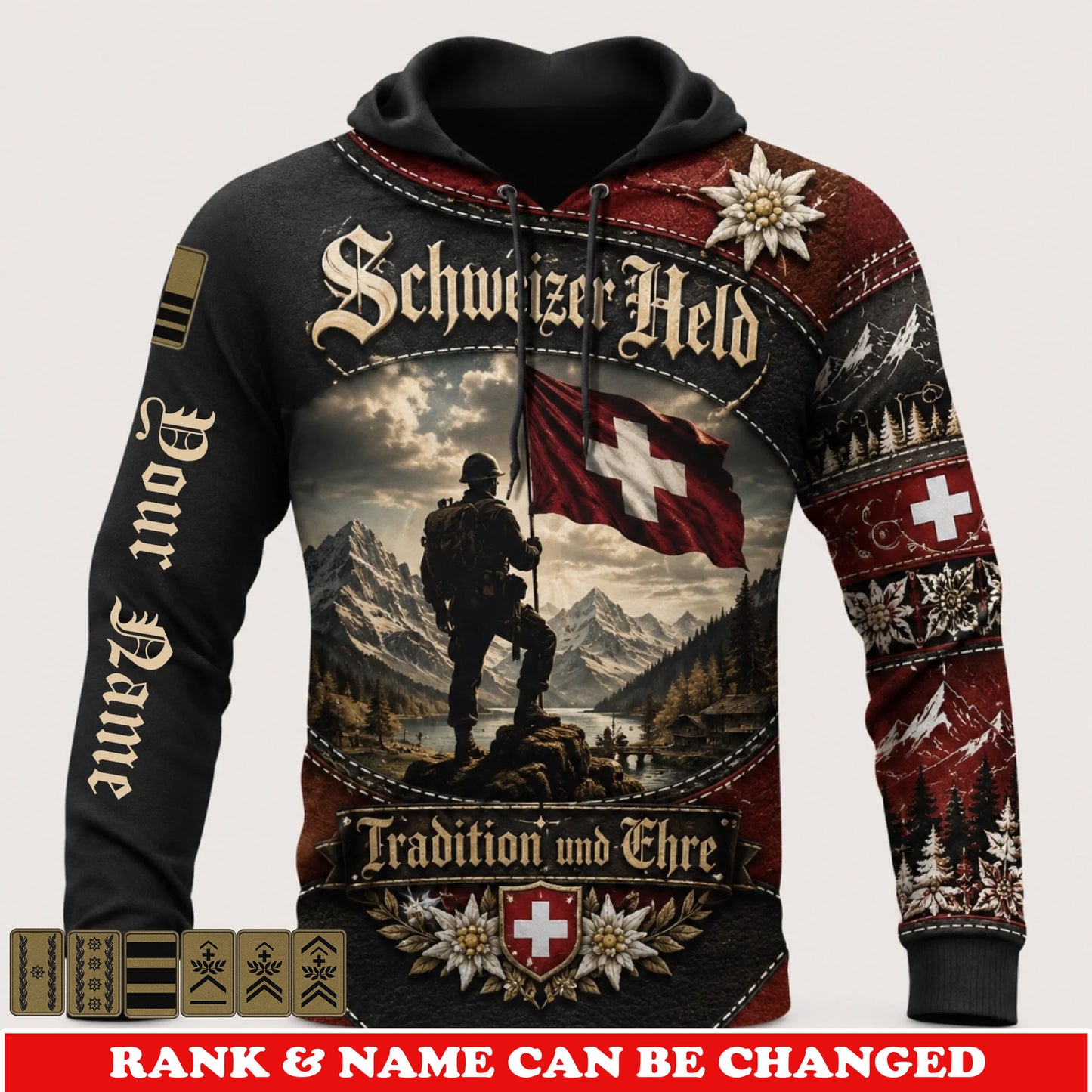 Personalized Swiss Soldier/Veteran with Name and Rank Hoodie All Over Printed - 17782848