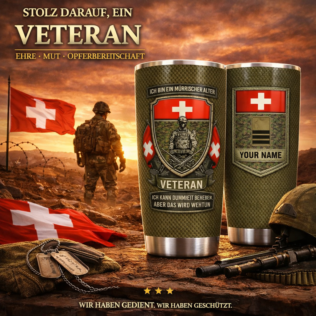 Personalized Swiss Veteran/ Soldier With Rank And Name Camo Tumbler - 17727552