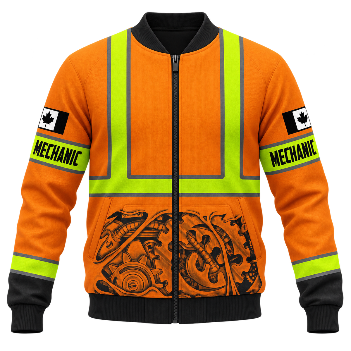 Personalized Mechanic Bomber Jacket - Orange Vest Print Engine - front view