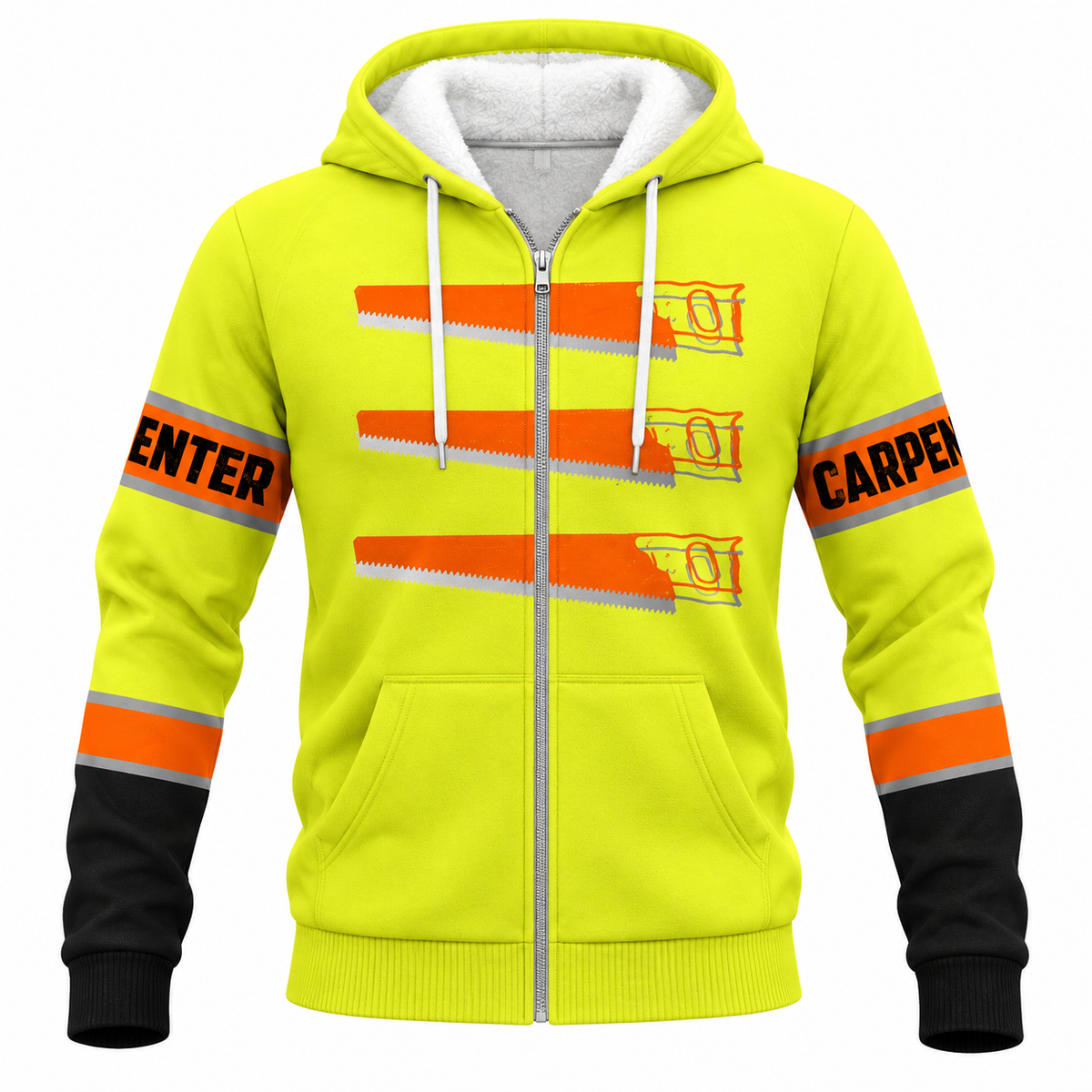 Personalized Carpenter Hoodie & T-Shirt - Yellow Orange Stripe Carpenter Print – Fleece Zip Hoodie, front view