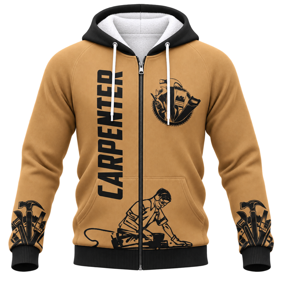 Personalized Carpenter Hoodie & T-Shirt - Tan Carpenter Lettering – Fleece Zip Hoodie, front view