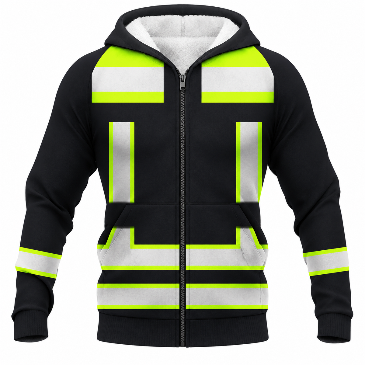 Personalized Excavator Operator Hoodie & T-Shirt - Black Yellow Vest Stripe Print – Fleece Zip Hoodie, front view