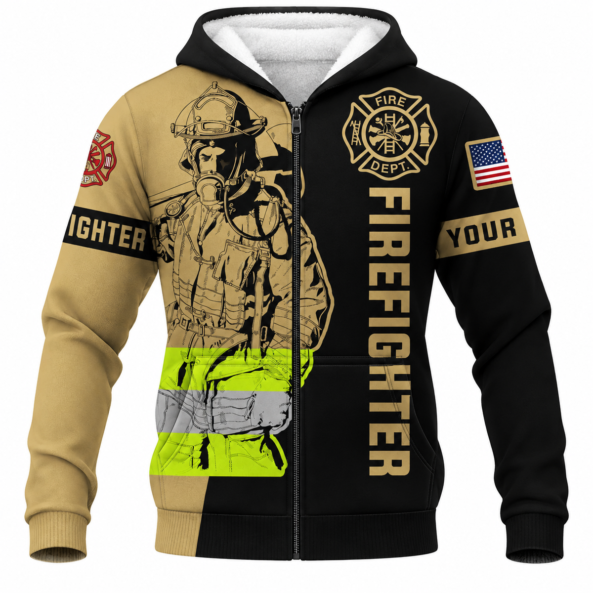 Personalized Firefighter Hoodie & T-Shirt - Firefighter Axe Illustration – Fleece Zip Hoodie, front view