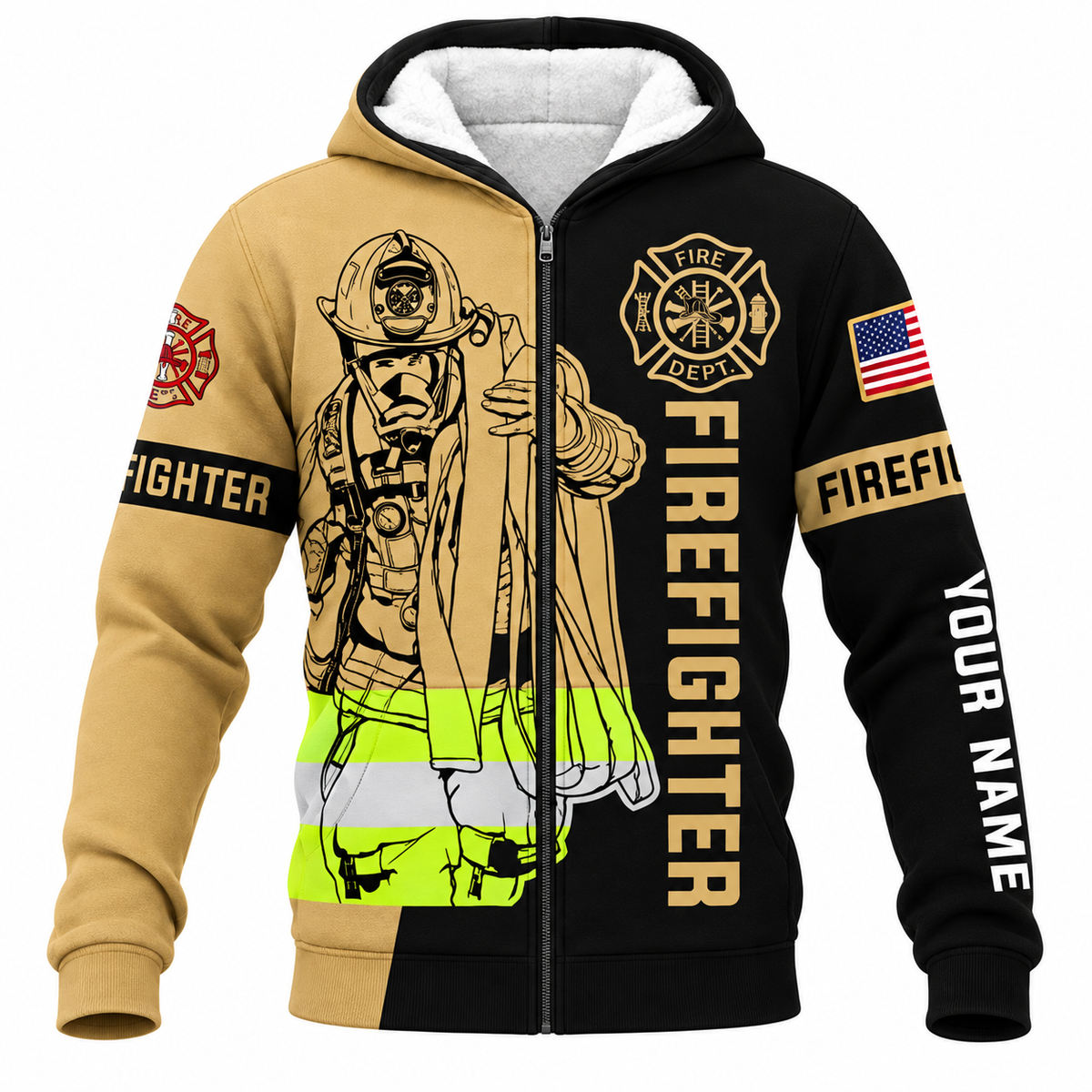 Personalized Firefighter Hoodie & T-Shirt - Firefighter Rope Illustration – Fleece Zip Hoodie, front view