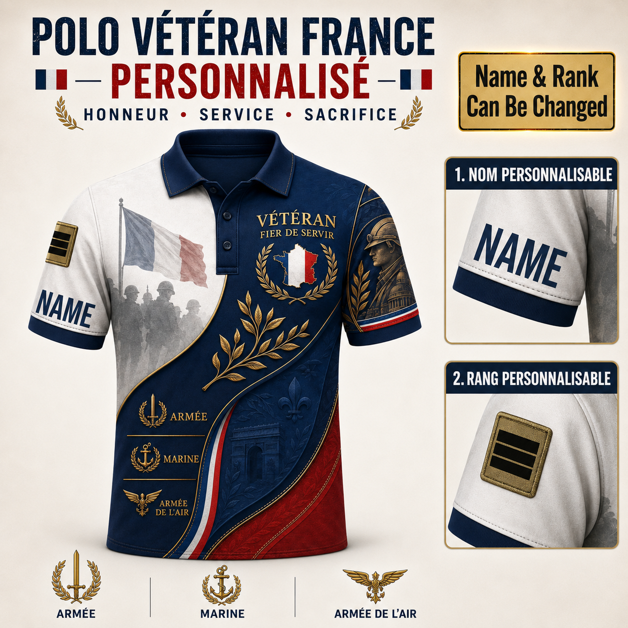 Personalized France Soldier Veteran with Name and Rank Polo All Over Printed - QK1779753628