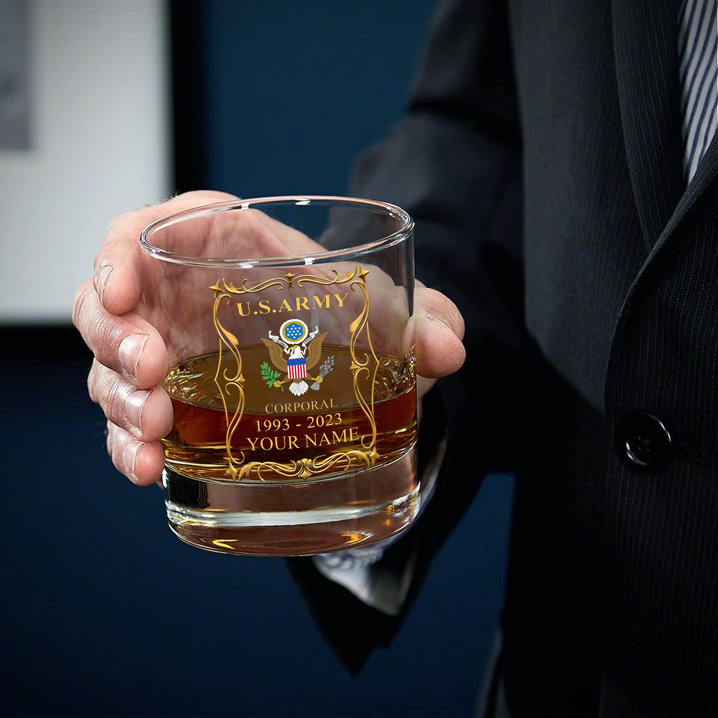Army Branch - Personalized US Soldier/ Veteran With Rank, Name and Year Whiskey Glass - 17754084