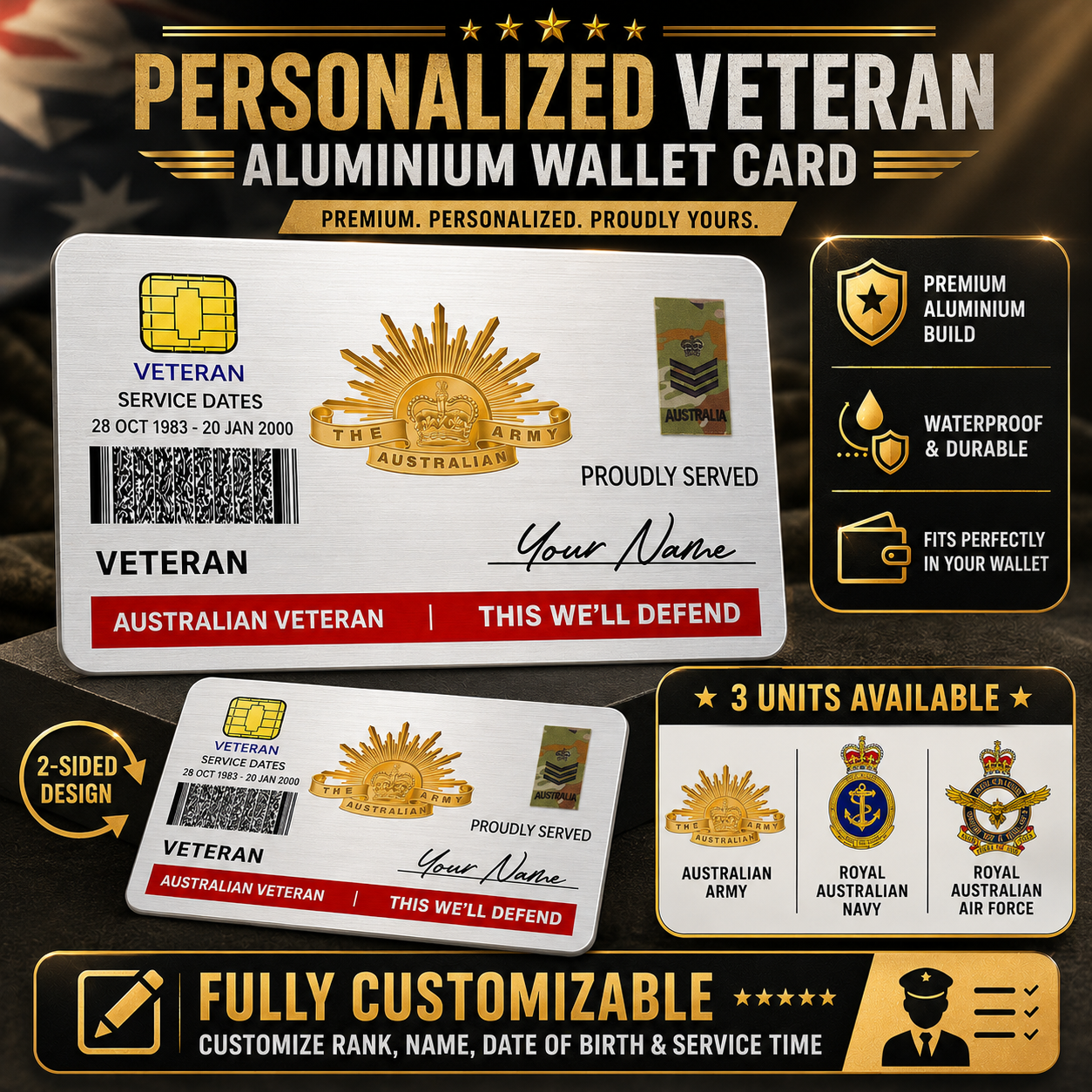 Personalized Australia Soldier/ Veteran With Rank, Name And Year Aluminum Wallet Card - 17671392