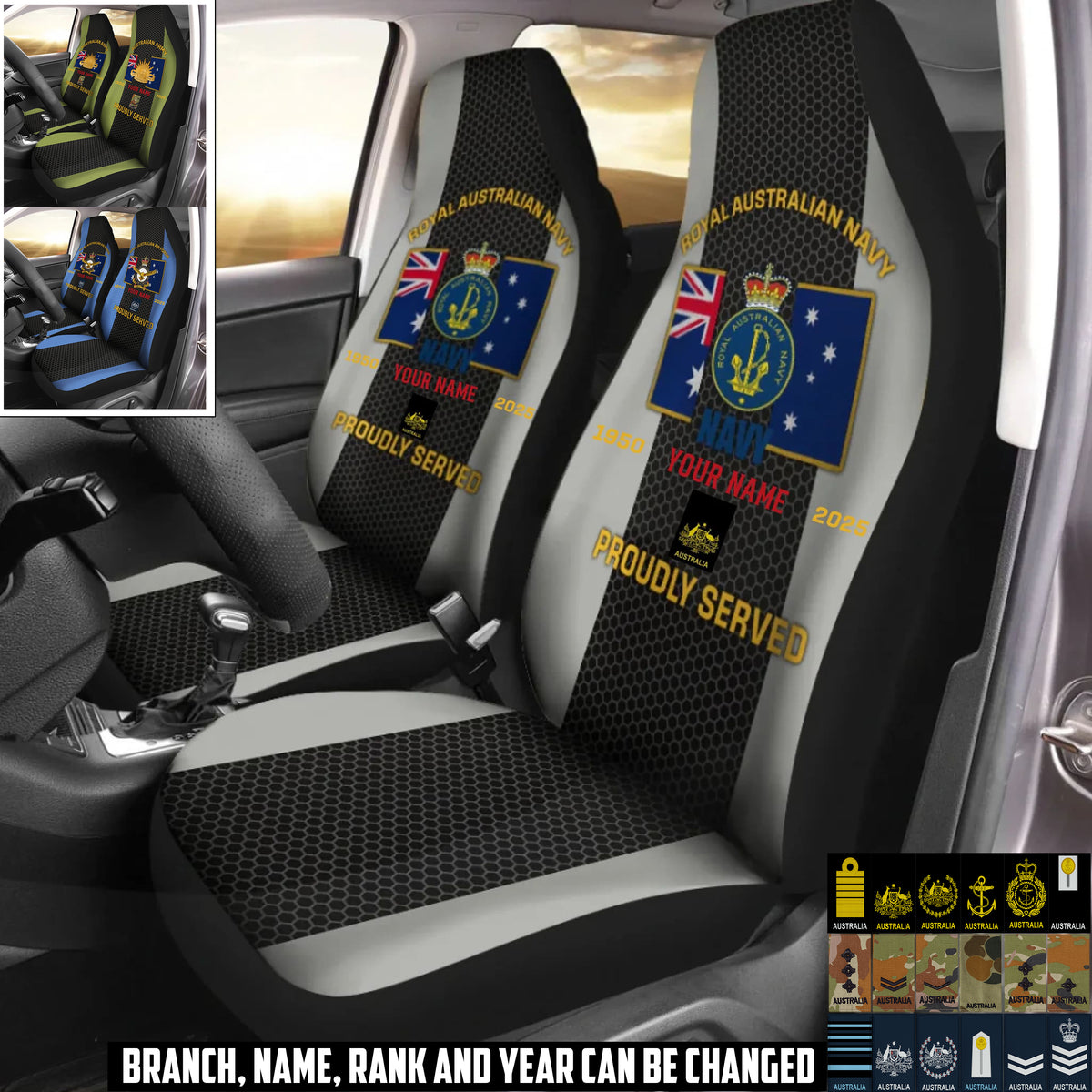 Personalized Australia Soldier/ Veteran Camo With Name, Year And Rank Car Seat Covers 3D Printed - 17427744