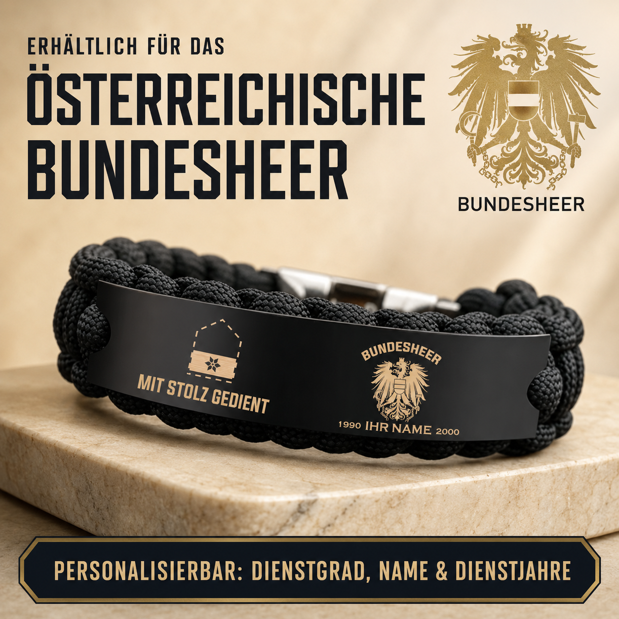 Personalized Austria Soldier/ Veteran Engraved Military Paracord Bracelet With Rank, Name and Year - 17753472