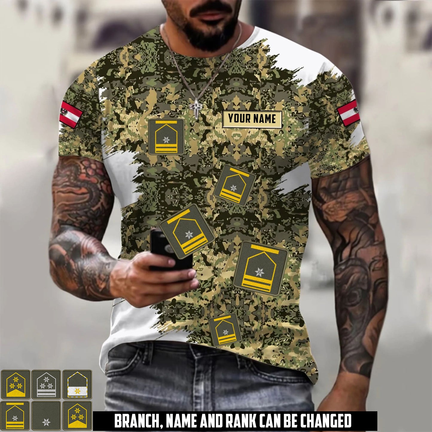 Personalized Austria Soldier/Veteran Camo with Name and Rank T-Shirt All Over Printed - 17665344
