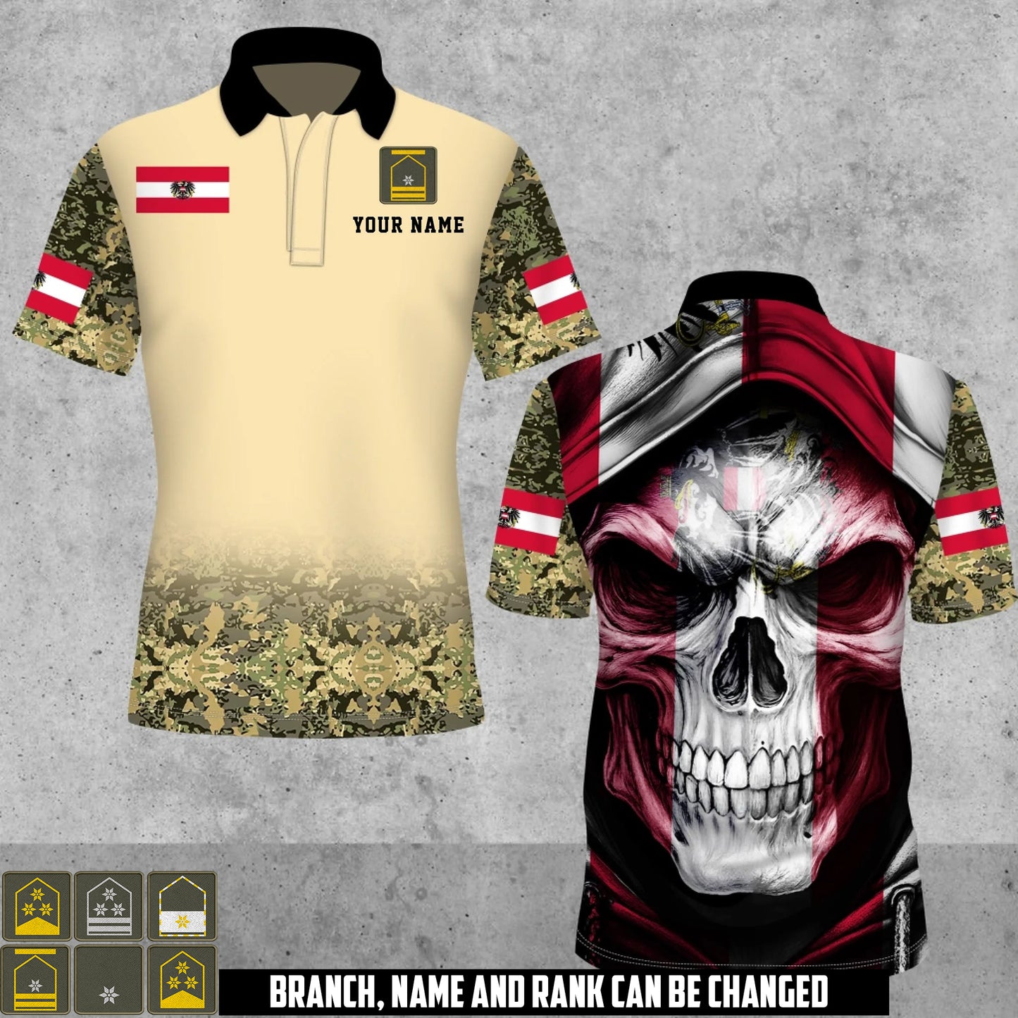Personalized Austria Soldier/Veteran Camo with Name and Rank Polo All Over Printed - 17660160