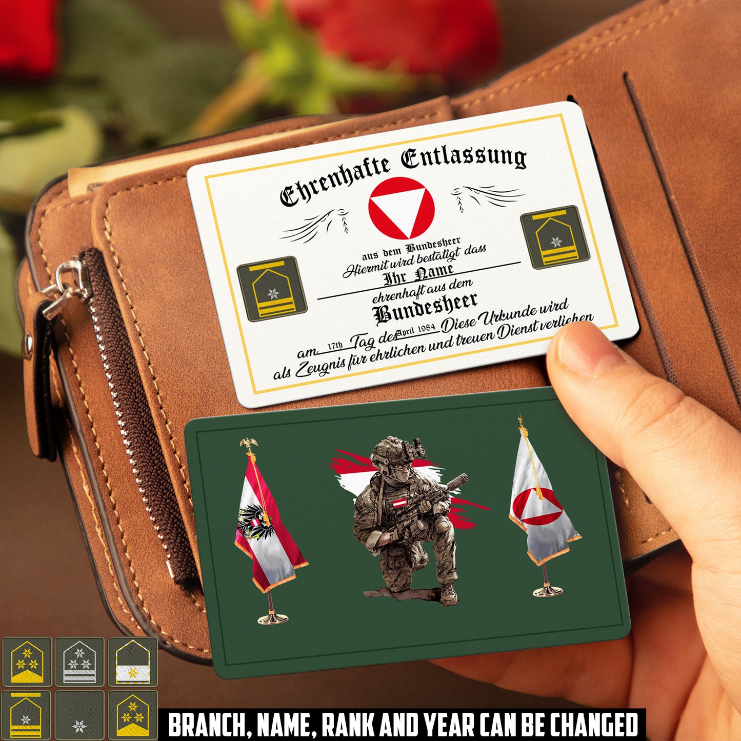 Personalized Austria Soldier/ Veteran With Rank, Name And Year Aluminum Wallet Card - 17503776