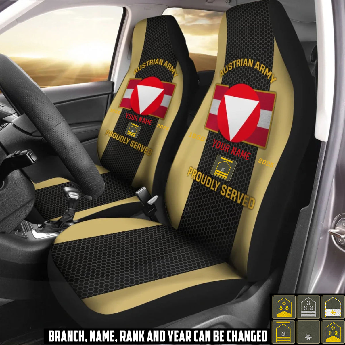 Personalized Austria Soldier/ Veteran Camo With Name, Year And Rank Car Seat Covers 3D Printed - 17427744