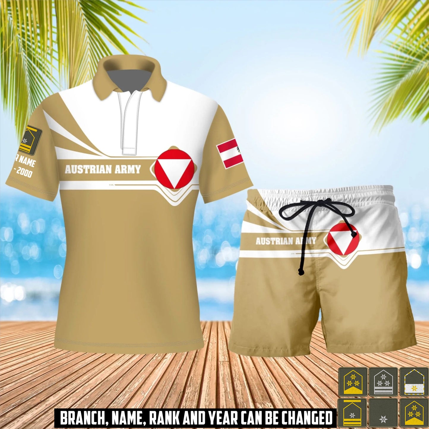 Personalized Austria Soldier/Veteran with Rank, Year And Name Combo Polo + Short - 17462304