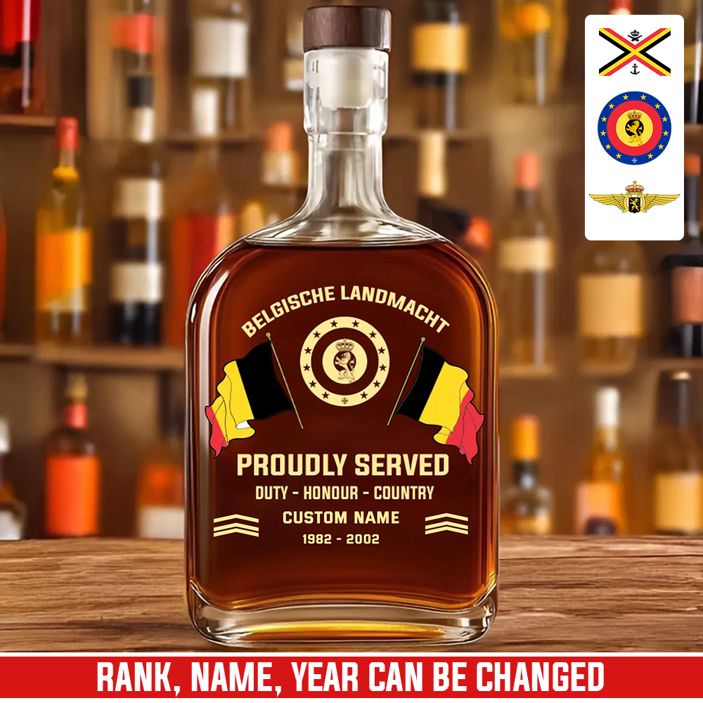 Personalized Belgium Soldier/ Veteran With Rank, Name And Year Whiskey Bottle Glass - 17781984
