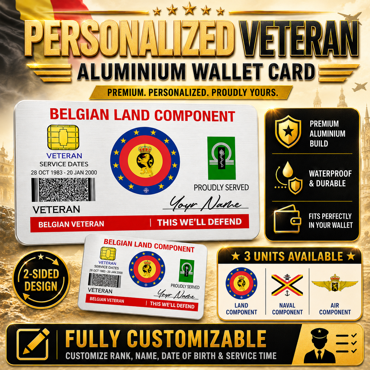 Personalized Belgium Soldier/ Veteran With Rank, Name And Year Aluminum Wallet Card - 17671392