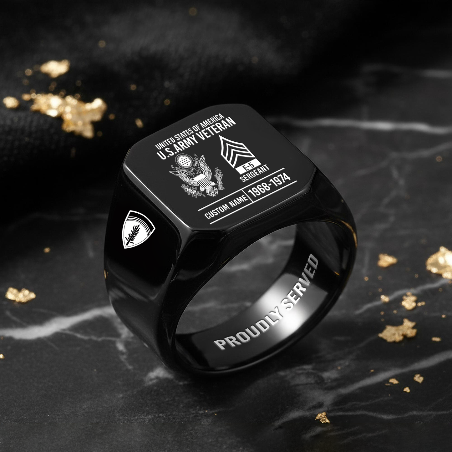 Army Division - Personalized US Soldier/Veteran with Name and Rank Engraved Men’s Ring - 1775692803