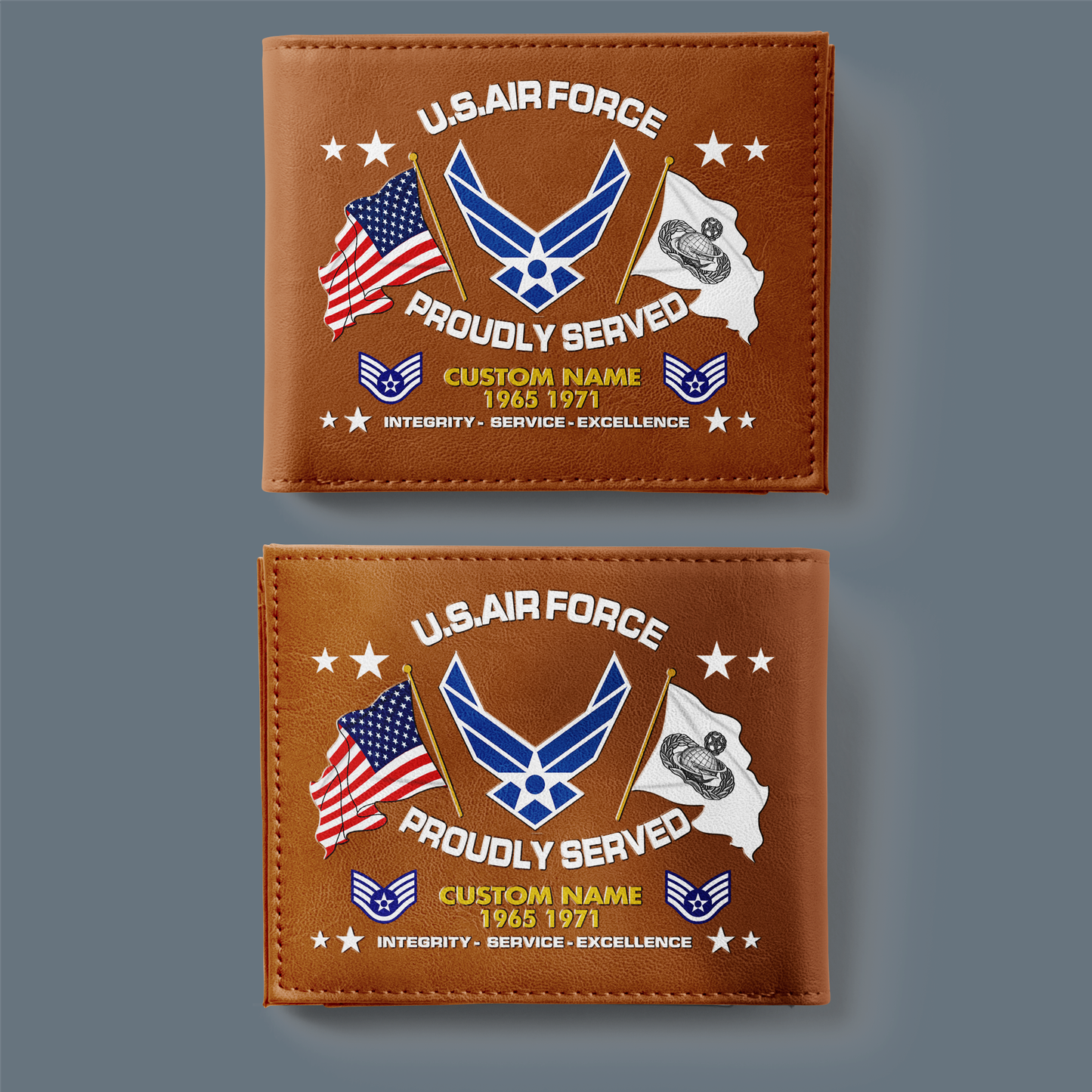 Air Force Badge - Personalized US Soldier/ Veteran With Rank, Year And Name Leather Wallet - 1775692802